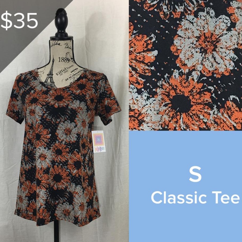 Vintage LuLaRoe ClassicT S Black Gray Orange Daisy